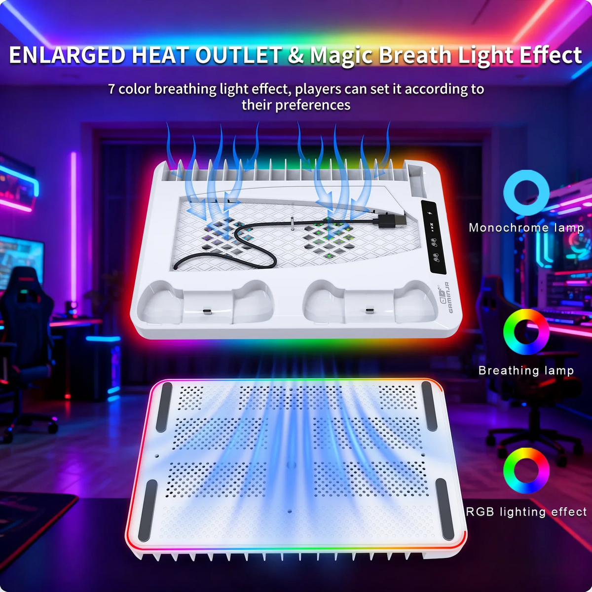 Support PS5 P58 avec Refroidissement RGB et Station de Charge Double pour Manettes – Accessoire Compatible PlayStation 5