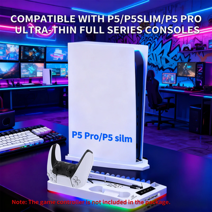 Support PS5 P58 avec Refroidissement RGB et Station de Charge Double pour Manettes – Accessoire Compatible PlayStation 5